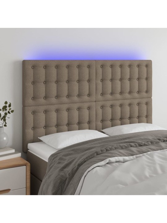 Gultas galvgalis ar LED, 144x5x118/128 cm, pelēkbrūns audums