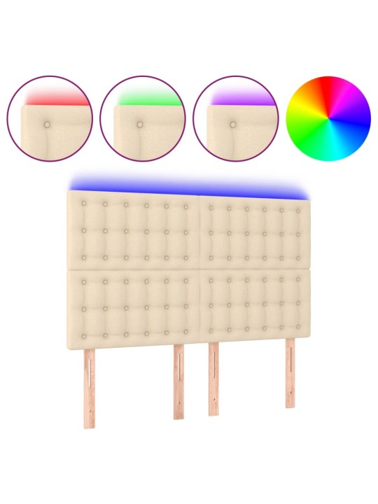Gultas galvgalis ar LED, 144x5x118/128 cm, krēmkrāsas audums