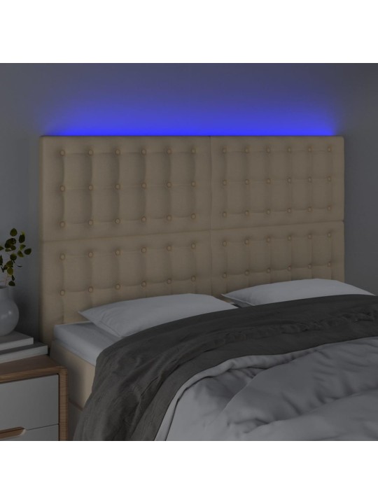 Gultas galvgalis ar LED, 144x5x118/128 cm, krēmkrāsas audums