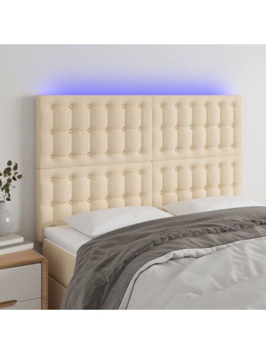 Gultas galvgalis ar LED, 144x5x118/128 cm, krēmkrāsas audums