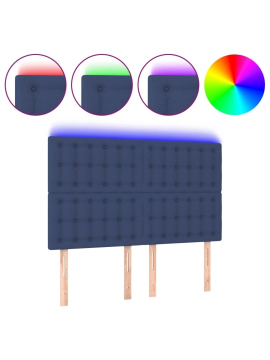 Gultas galvgalis ar LED, 144x5x118/128 cm, zils audums