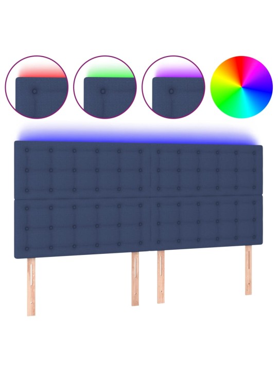 Gultas galvgalis ar LED, 180x5x118/128 cm, zils audums