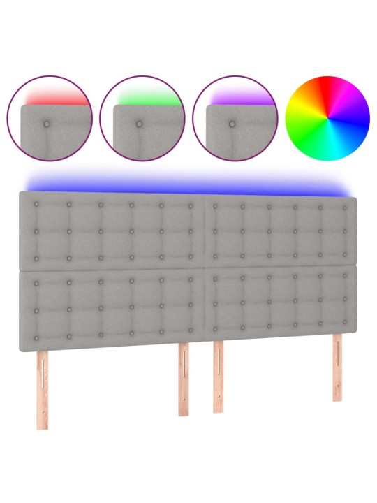 Gultas galvgalis ar led, 200x5x118/128 cm, gaiši pelēks audums