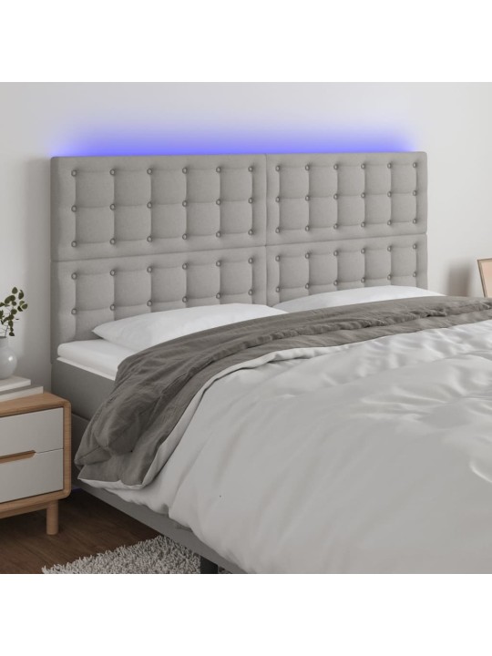 Gultas galvgalis ar led, 200x5x118/128 cm, gaiši pelēks audums