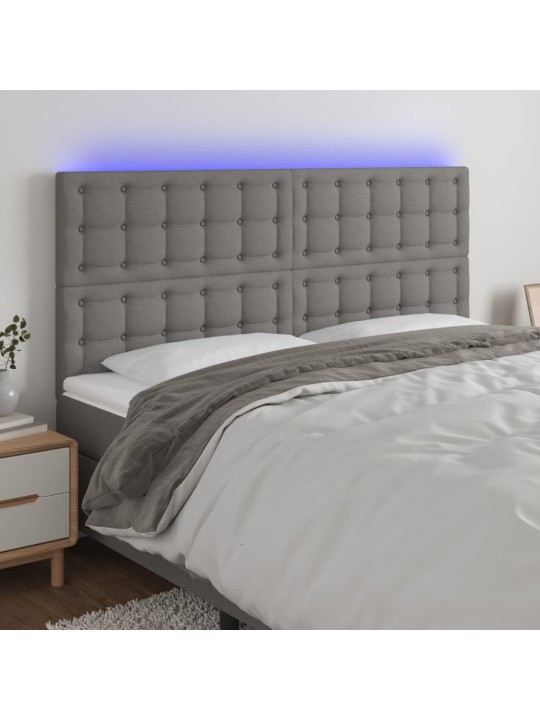 Gultas galvgalis ar led, 200x5x118/128 cm, tumši pelēks audums
