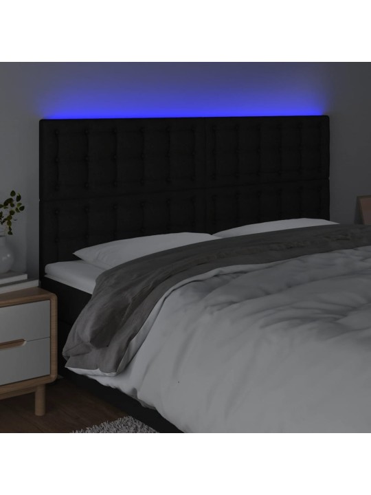Gultas galvgalis ar led, 200x5x118/128 cm, melns audums