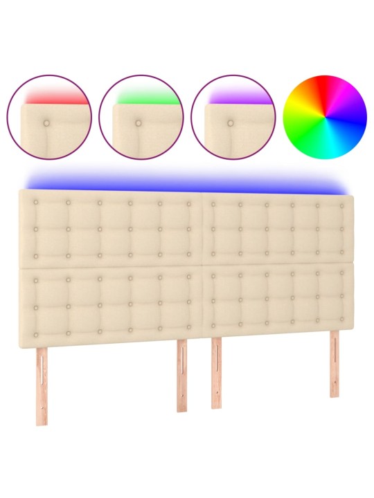 Gultas galvgalis ar led, 200x5x118/128 cm, krēmkrāsas audums