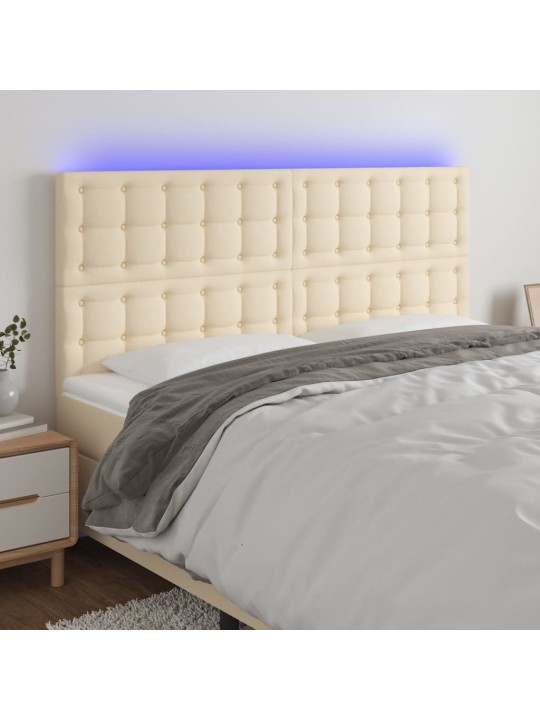 Gultas galvgalis ar led, 200x5x118/128 cm, krēmkrāsas audums