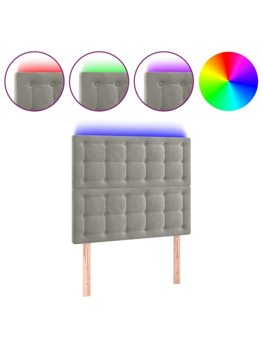 Gultas galvgalis ar led, 80x5x118/128 cm, gaiši pelēks samts
