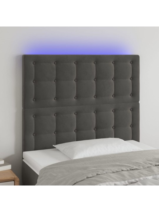 Gultas galvgalis ar led, 83x16x118/128 cm, tumši pelēks samts