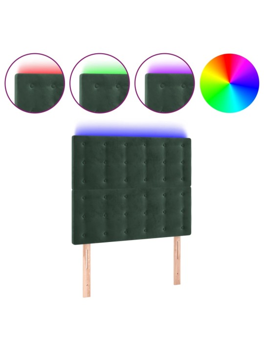 Gultas galvgalis ar led, 83x16x118/128 cm, tumši zaļš samts
