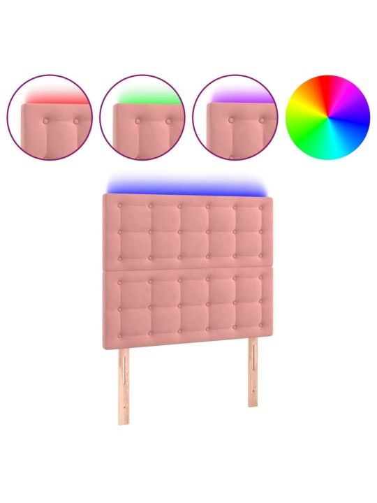 Gultas galvgalis ar led, 80x5x118/128 cm, rozā samts