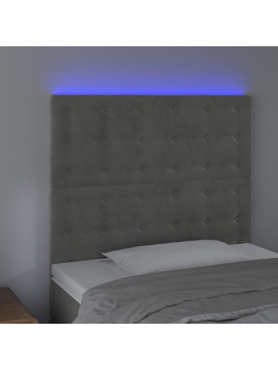 Gultas galvgalis ar led, 90x5x118/128 cm, gaiši pelēks samts