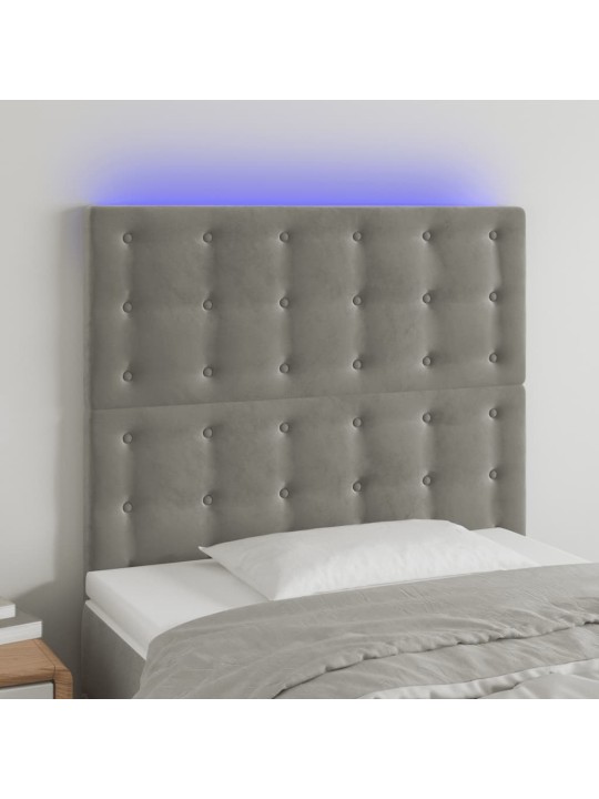 Gultas galvgalis ar led, 90x5x118/128 cm, gaiši pelēks samts