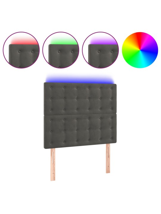 Gultas galvgalis ar led, 90x5x118/128 cm, tumši pelēks samts