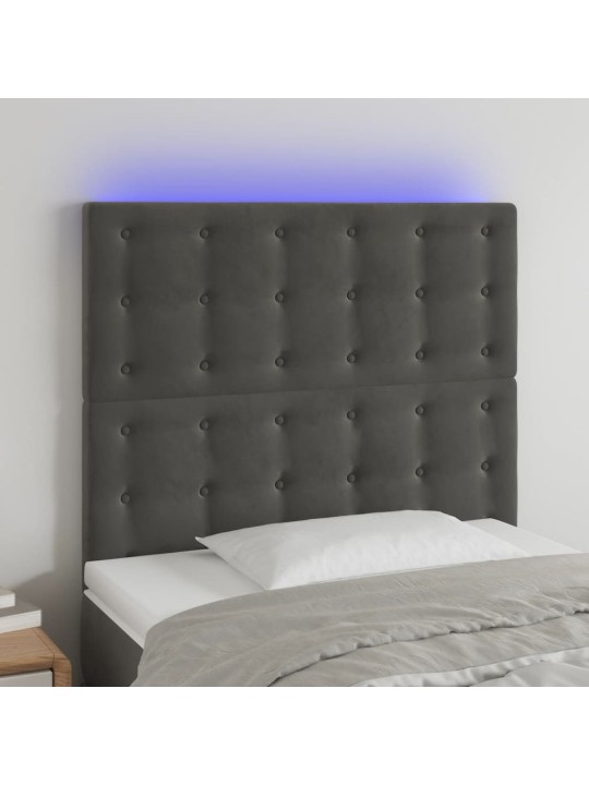 Gultas galvgalis ar led, 90x5x118/128 cm, tumši pelēks samts