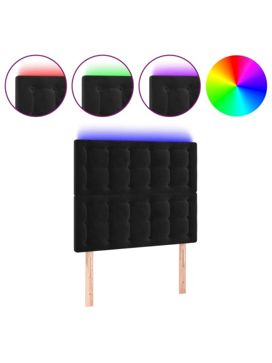 Gultas galvgalis ar led, 90x5x118/128 cm, melns samts