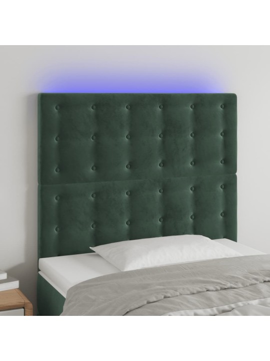 Gultas galvgalis ar led, 90x5x118/128 cm, tumši zaļš samts