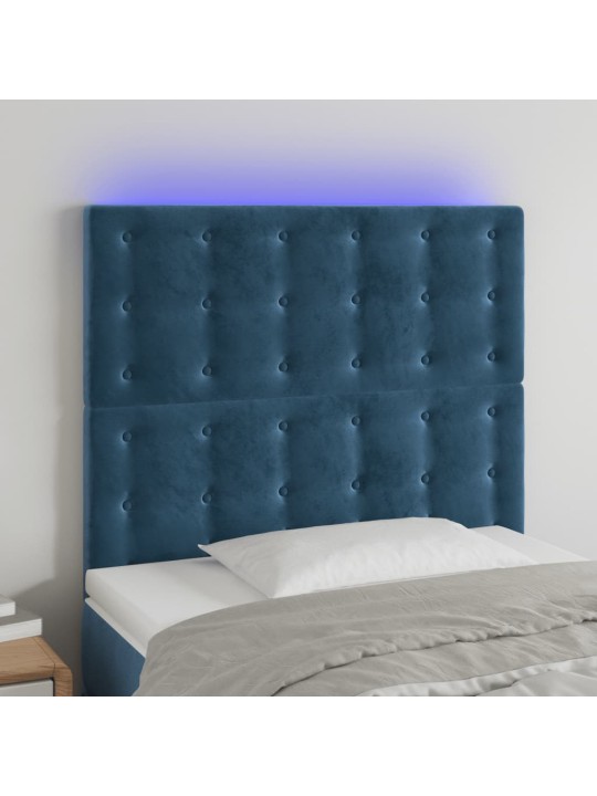 Gultas galvgalis ar led, 90x5x118/128 cm, tumši zils samts