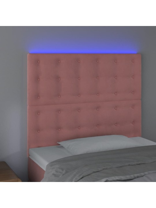 Gultas galvgalis ar led, 90x5x118/128 cm, rozā samts