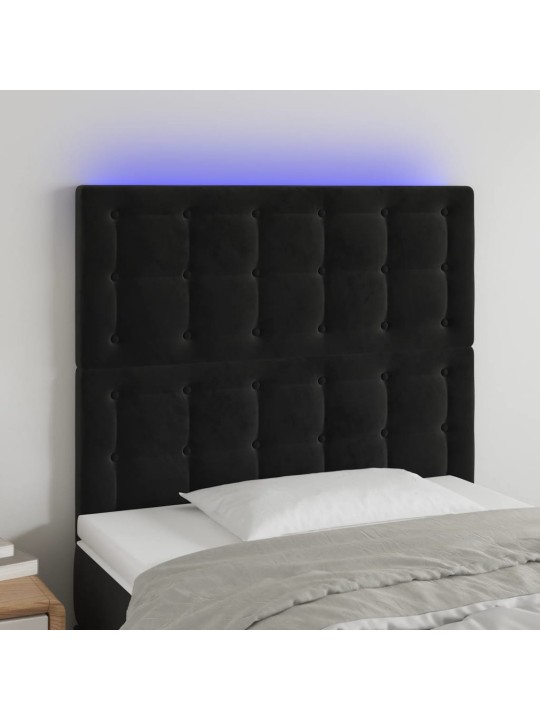 Gultas galvgalis ar LED, 100x5x118/128 cm, melns samts