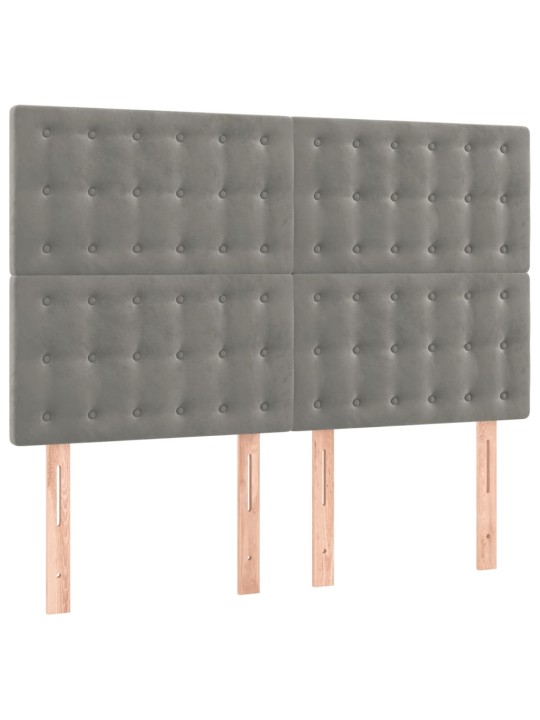 Gultas galvgalis ar LED, 144x5x118/128 cm, gaiši pelēks samts
