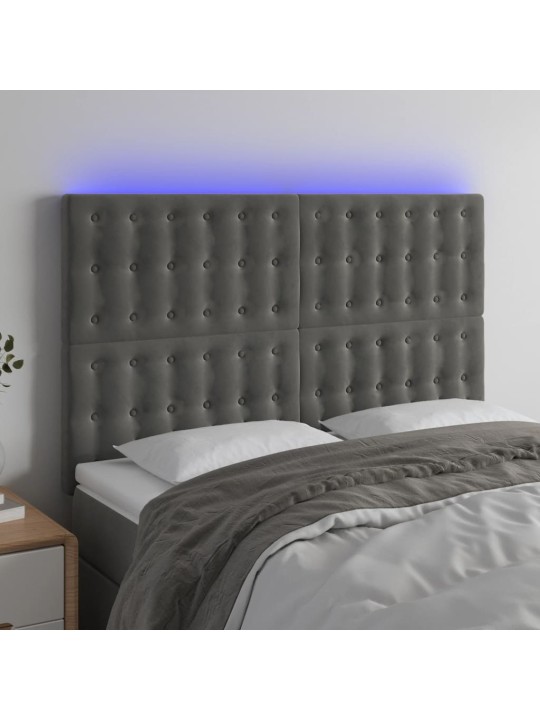 Gultas galvgalis ar LED, 144x5x118/128 cm, tumši pelēks samts