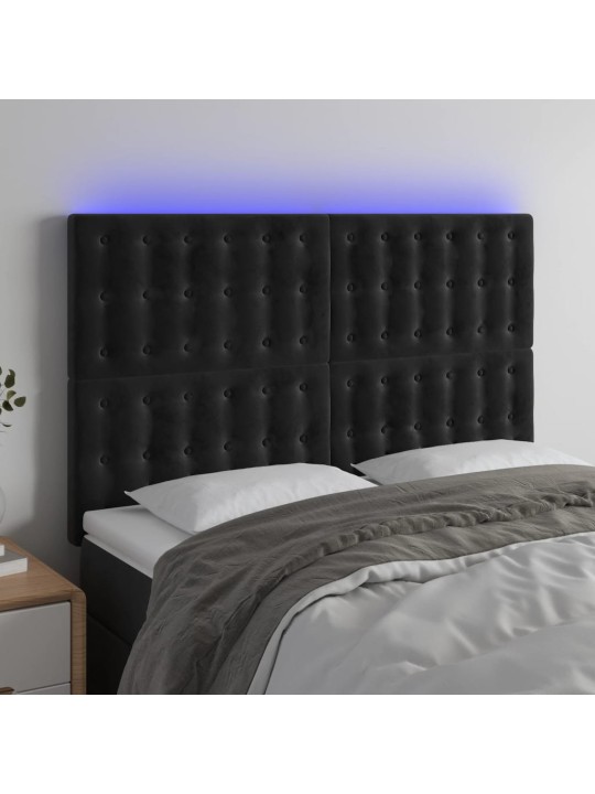 Gultas galvgalis ar LED, 144x5x118/128 cm, melns samts