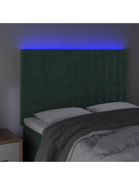 Gultas galvgalis ar LED, 144x5x118/128 cm, tumši zaļš samts