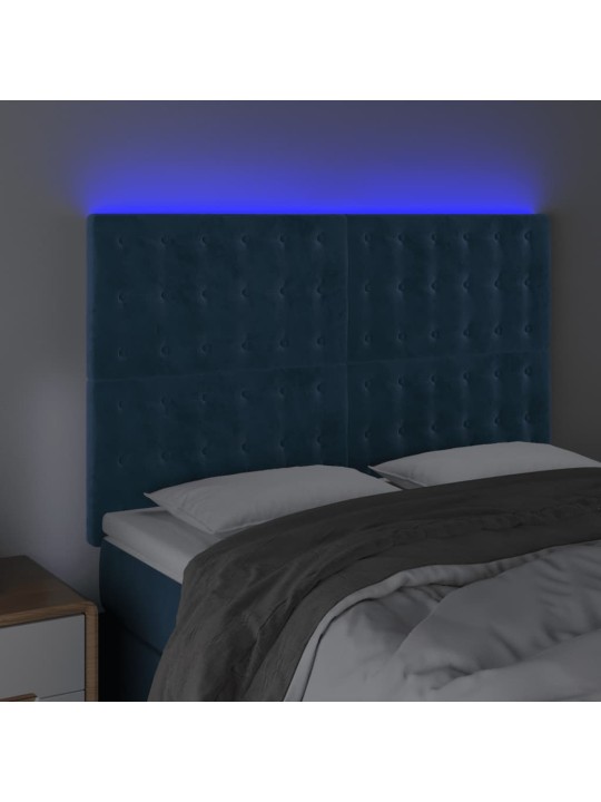 Gultas galvgalis ar LED, 144x5x118/128 cm, tumši zils samts