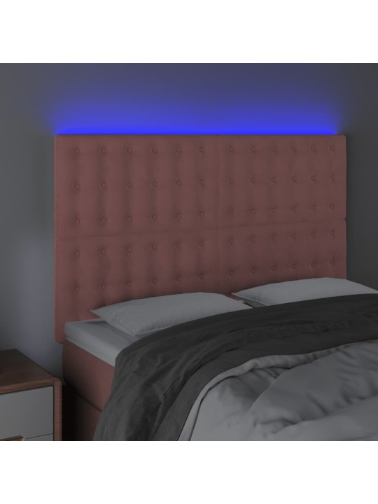 Gultas galvgalis ar led, 144x5x118/128 cm, rozā samts