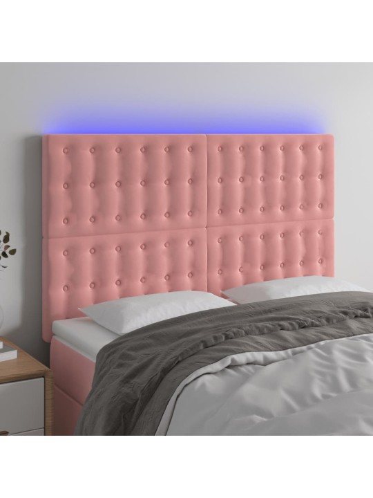 Gultas galvgalis ar led, 144x5x118/128 cm, rozā samts