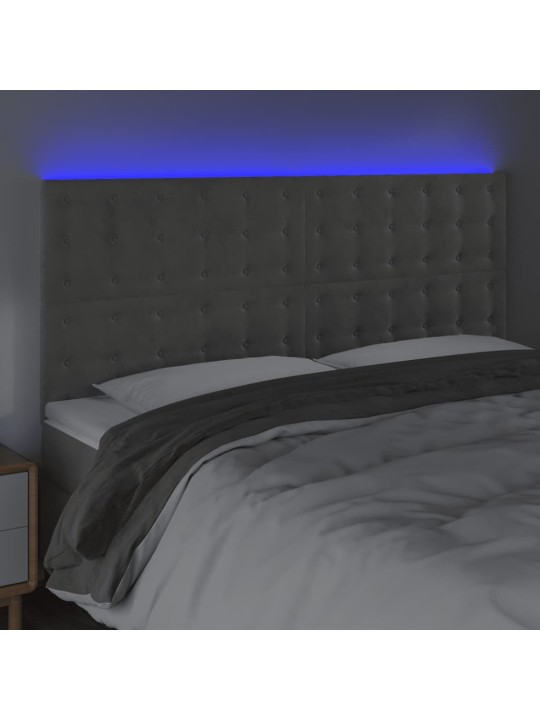 Gultas galvgalis ar LED, 160x5x118/128 cm, gaiši pelēks samts