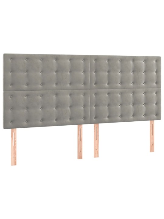 Gultas galvgalis ar LED, 160x5x118/128 cm, gaiši pelēks samts