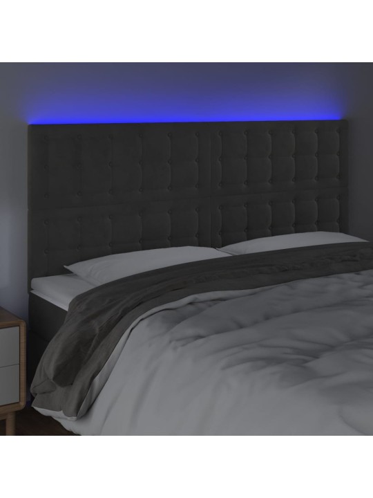 Gultas galvgalis ar LED, 160x5x118/128 cm, tumši pelēks samts