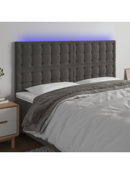 Gultas galvgalis ar LED, 160x5x118/128 cm, tumši pelēks samts