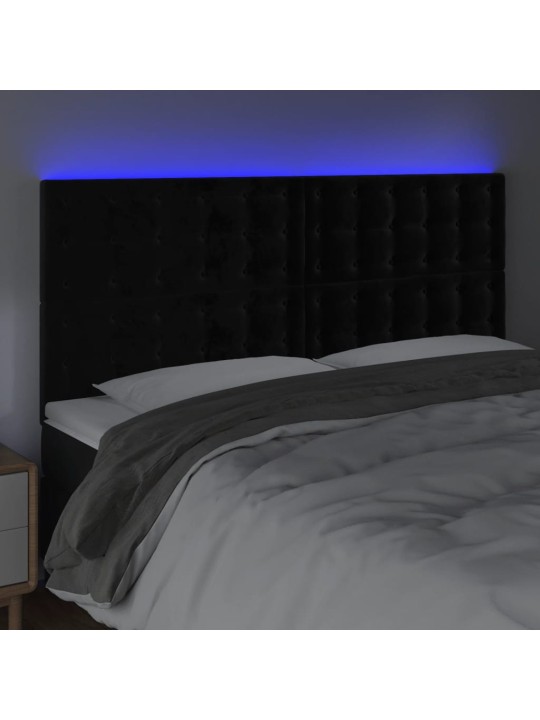 Gultas galvgalis ar LED, 160x5x118/128 cm, melns samts