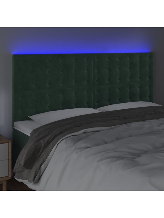 Gultas galvgalis ar led, 160x5x118/128 cm, tumši zaļš samts