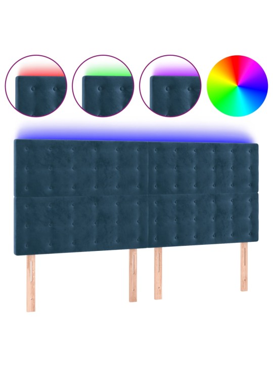 Gultas galvgalis ar LED, 160x5x118/128 cm, tumši zils samts