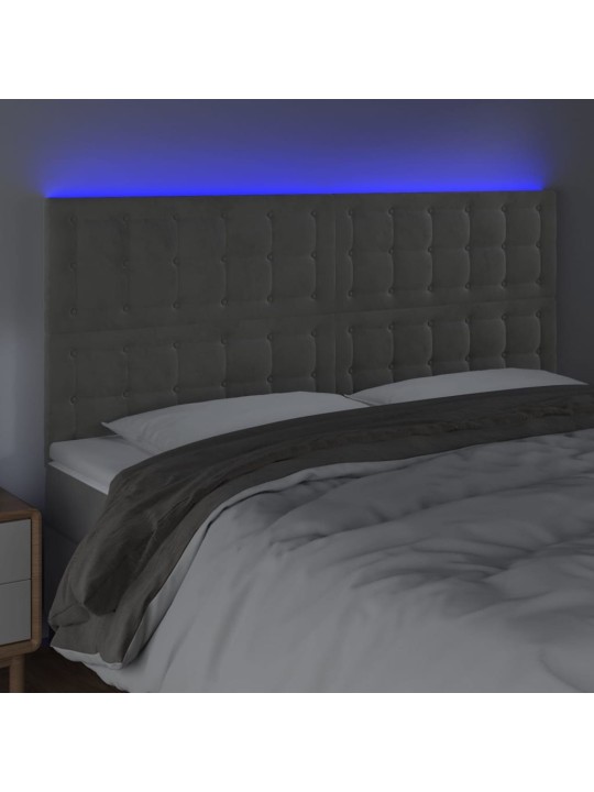 Gultas galvgalis ar LED, 180x5x118/128 cm, gaiši pelēks samts