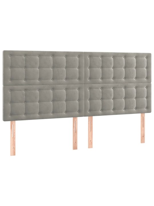 Gultas galvgalis ar LED, 180x5x118/128 cm, gaiši pelēks samts