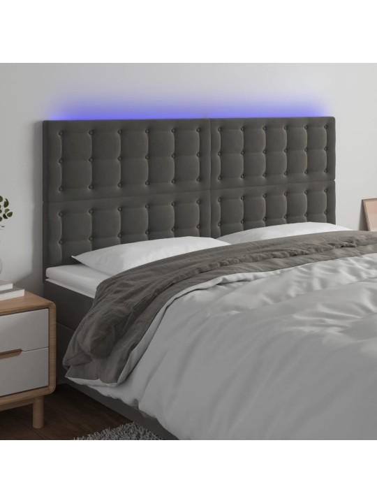 Gultas galvgalis ar LED, 180x5x118/128 cm, tumši pelēks samts