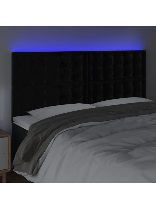 Gultas galvgalis ar LED, 180x5x118/128 cm, melns samts