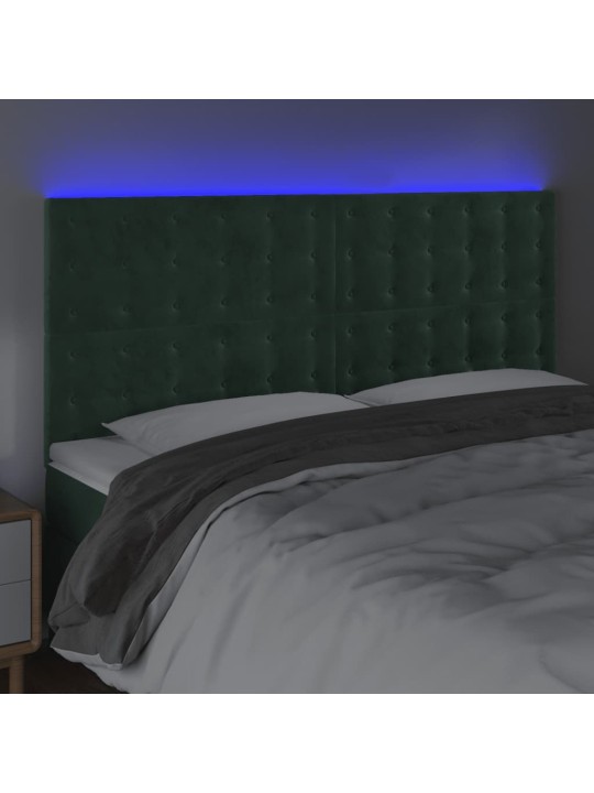 Gultas galvgalis ar LED, 180x5x118/128 cm, tumši zaļš samts