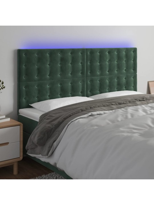 Gultas galvgalis ar LED, 180x5x118/128 cm, tumši zaļš samts