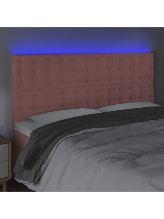 Gultas galvgalis ar LED, 180x5x118/128 cm, rozā samts