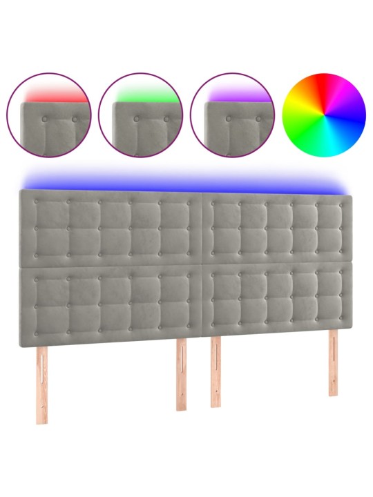 Gultas galvgalis ar led, 200x5x118/128 cm, gaiši pelēks samts