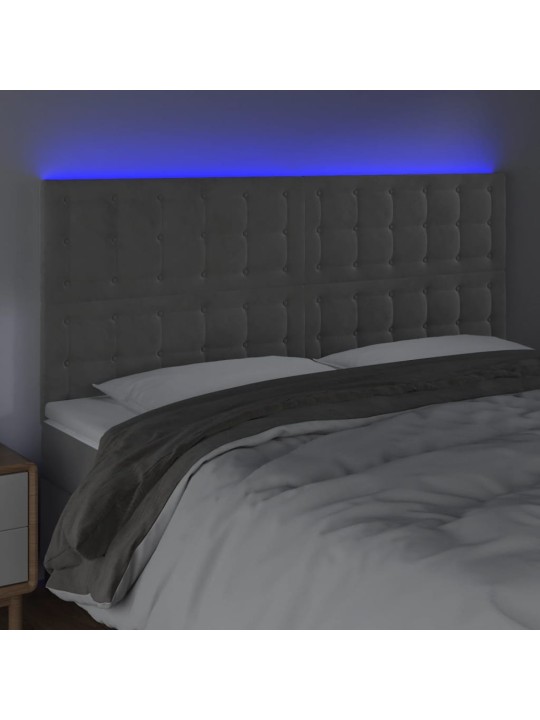 Gultas galvgalis ar led, 200x5x118/128 cm, gaiši pelēks samts
