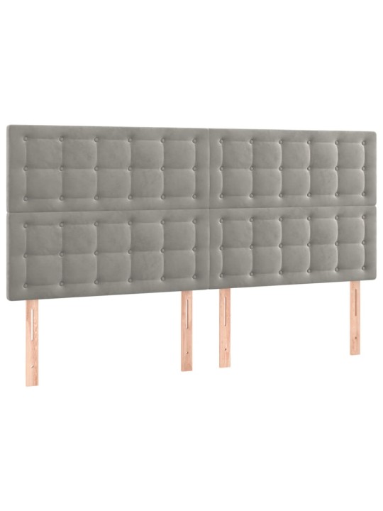 Gultas galvgalis ar led, 200x5x118/128 cm, gaiši pelēks samts