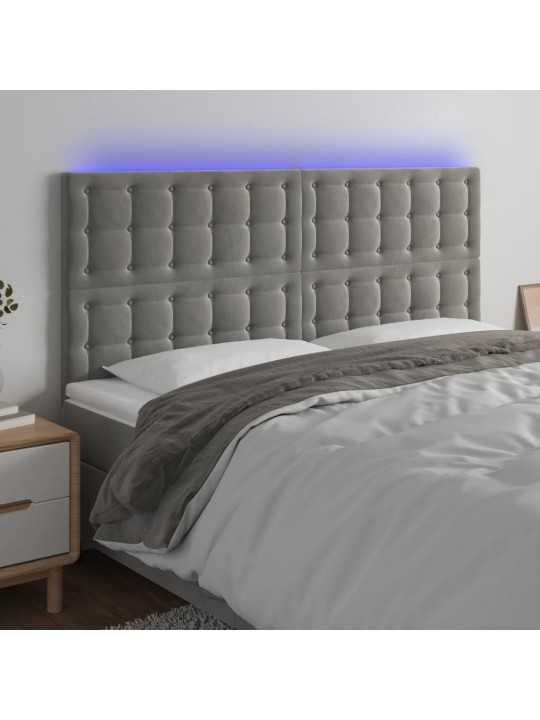 Gultas galvgalis ar led, 200x5x118/128 cm, gaiši pelēks samts